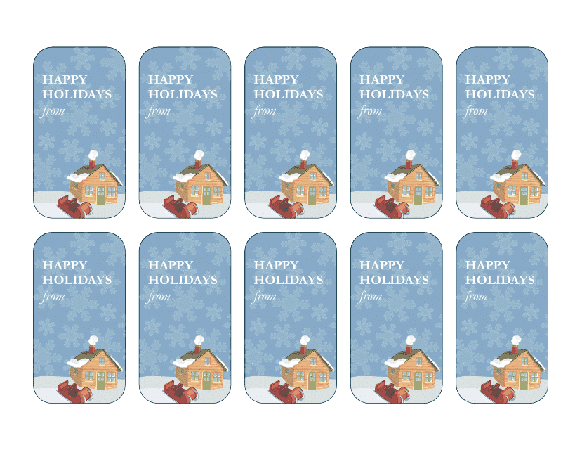 Happy Holidays Gift Tag templates picturing a cute house design
