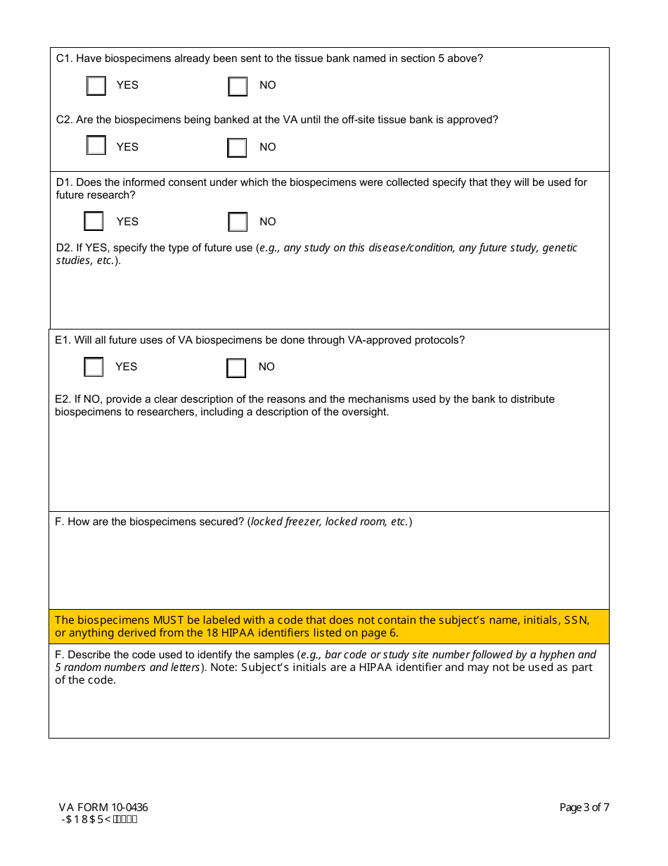 VA Form 10-0436 Application for an off-Site Tissue Banking Waiver at a Non-profit or Academic Institution, Page 3