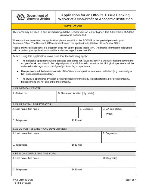 VA Form 10-0436  Printable Pdf