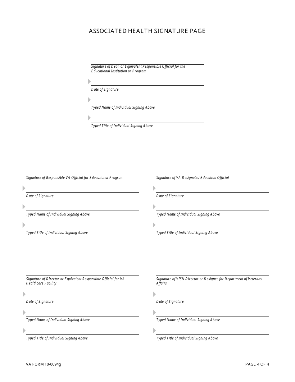 VA Form 10-0094G Associated Health Education Affiliation Agreement Between the Department of Veterans Affairs (VA) and an Educational Program, Page 4