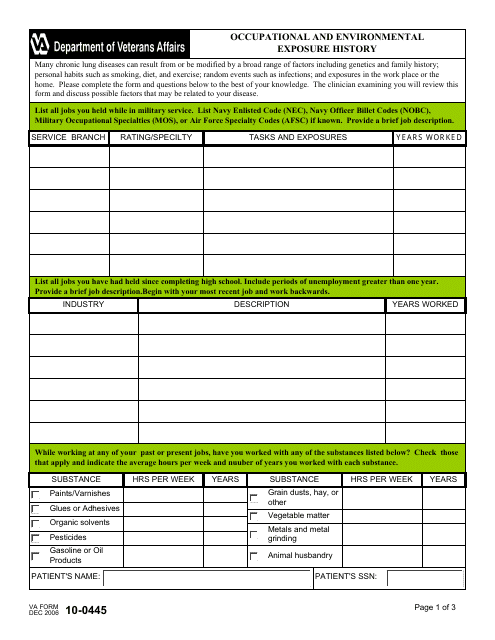 VA Form 10-0445  Printable Pdf