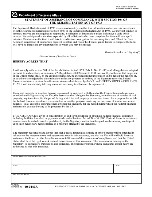 VA Form 10-0143a  Printable Pdf