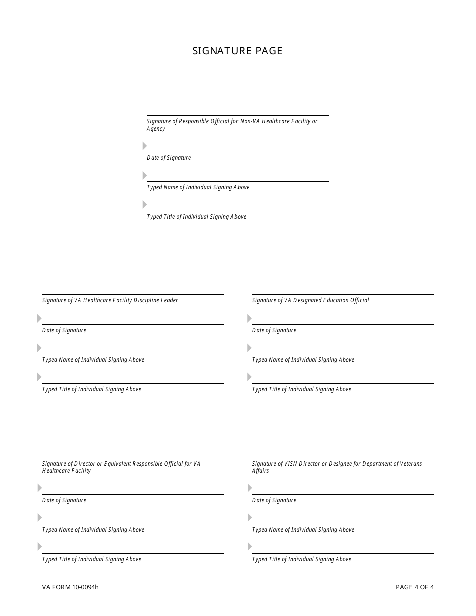 VA Form 10-0094h Education Affiliation Agreement Between the Department of Veterans Affairs (VA) and a Non-VA Health Care Facility or Agency, Page 4