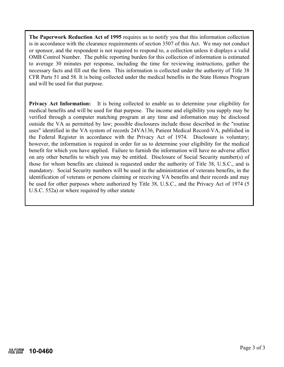 VA Form 10-0460 Request for Prescription Drugs From an Eligible Veteran in a State Home, Page 3