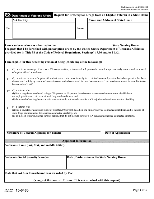 VA Form 10-0460  Printable Pdf