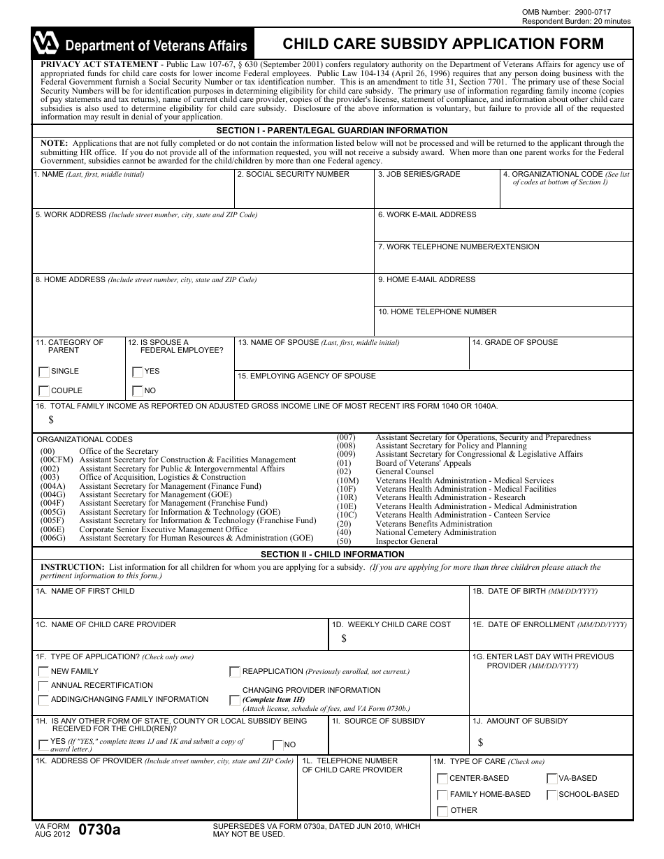 VA Form 0730a - Fill Out, Sign Online and Download Fillable PDF ...