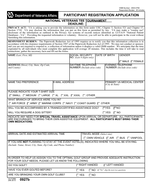 VA Form 0927b Participant Registration Application