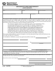 Document preview: VA Form 26-8730 Used Manufactured Home Warranty (Limited Warranty)