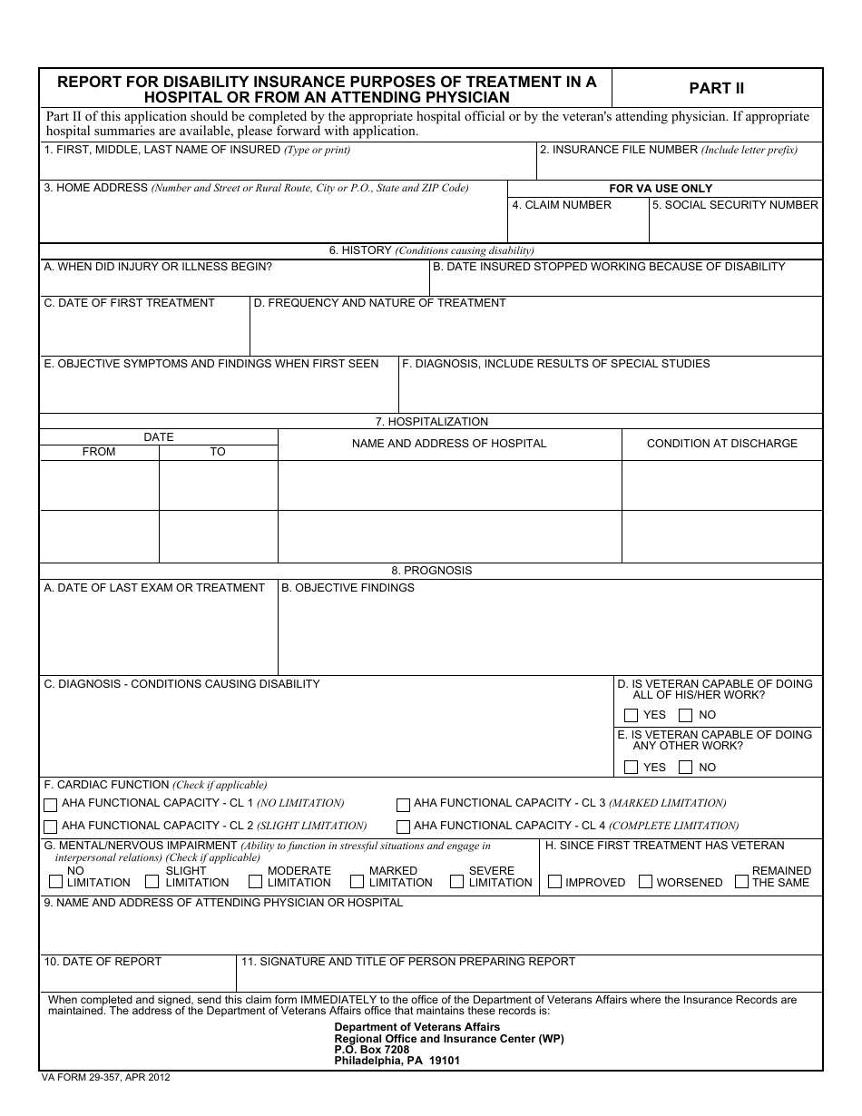 VA Form 29-357 Claim for Disability Insurance - Government Life Insurance, Page 3