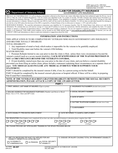 VA Form 29-357  Printable Pdf
