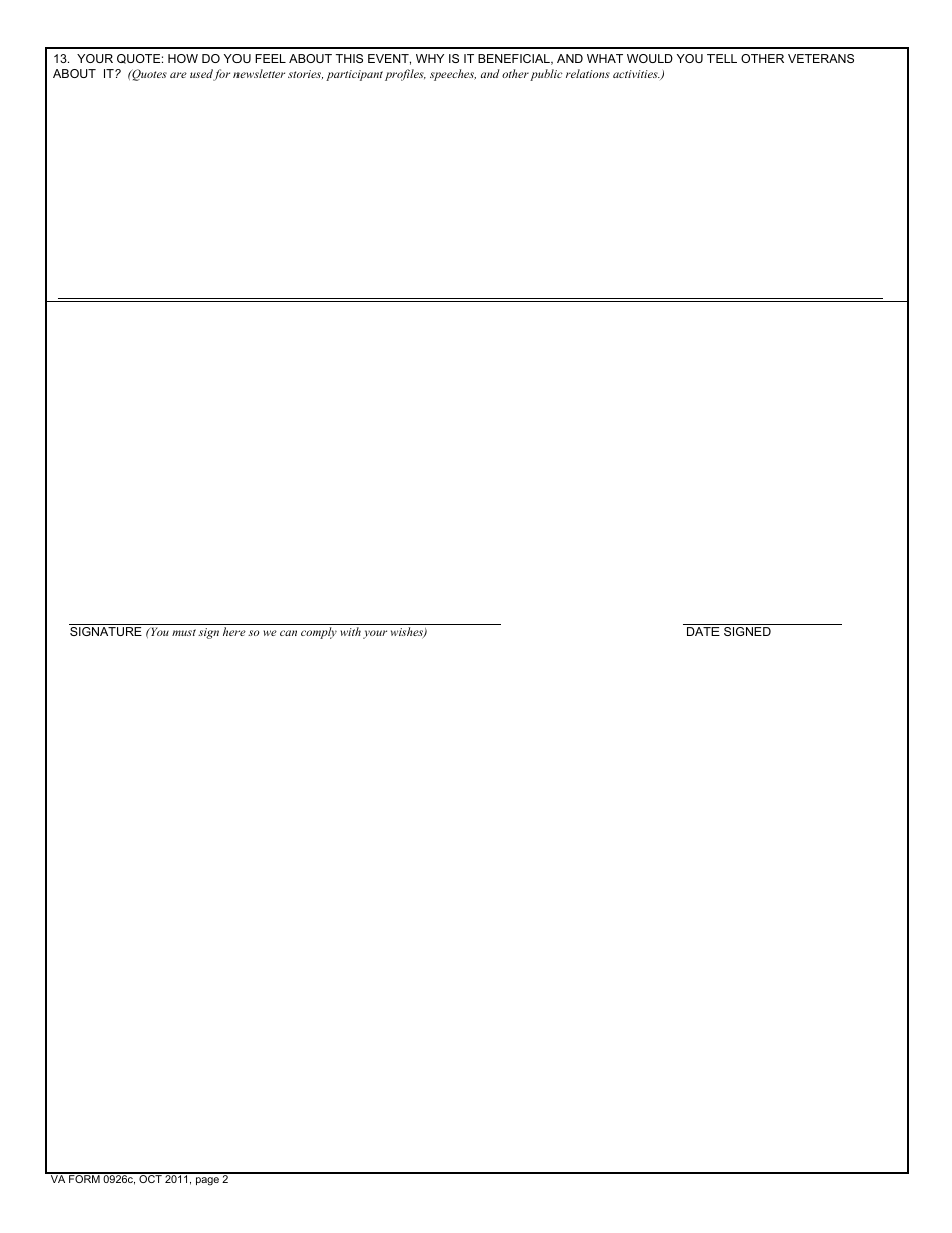 VA Form 0926c Media and News Release Questionnaire, Page 2