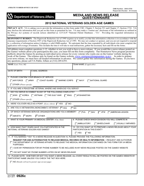 VA Form 0926c Media and News Release Questionnaire