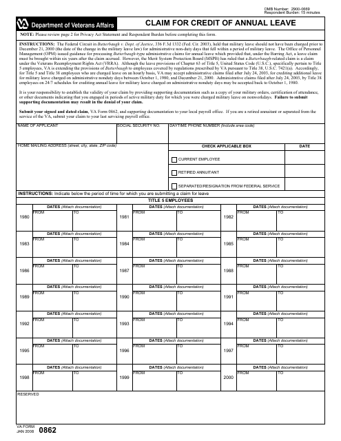 VA Form 0862  Printable Pdf