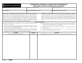 VA Form 4667B Supervisory Appraisal of Employee for Promotion Specialized Category Appraisal With Narrative