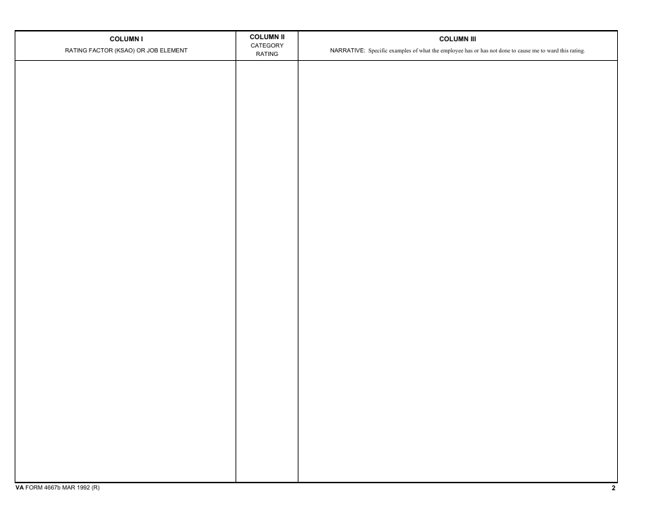 VA Form 4667B Supervisory Appraisal of Employee for Promotion Specialized Category Appraisal With Narrative, Page 2