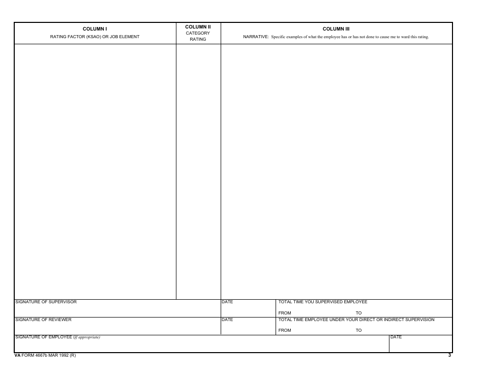 VA Form 4667B Supervisory Appraisal of Employee for Promotion Specialized Category Appraisal With Narrative, Page 3