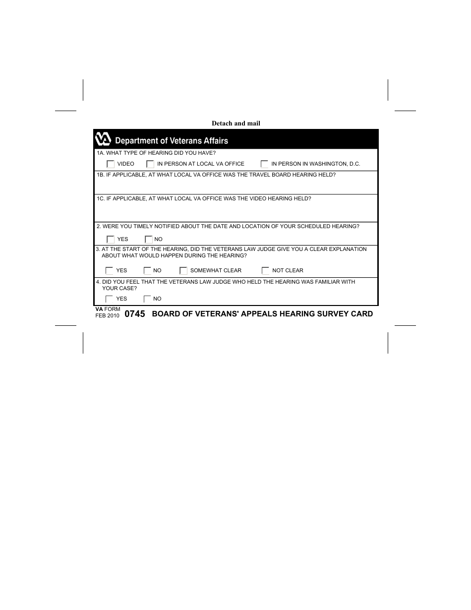 VA Form 0745 Board of Veterans Appeals Hearing Survey Card, Page 3