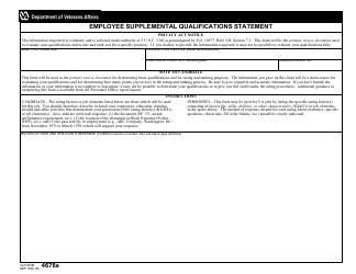 VA Form 4676a Employee Supplemental Qualifications Statement