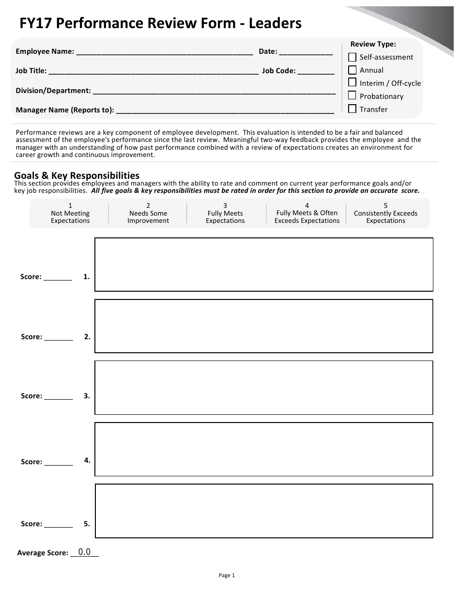 Performance Review Form - Leaders - University of Rochester, Page 1