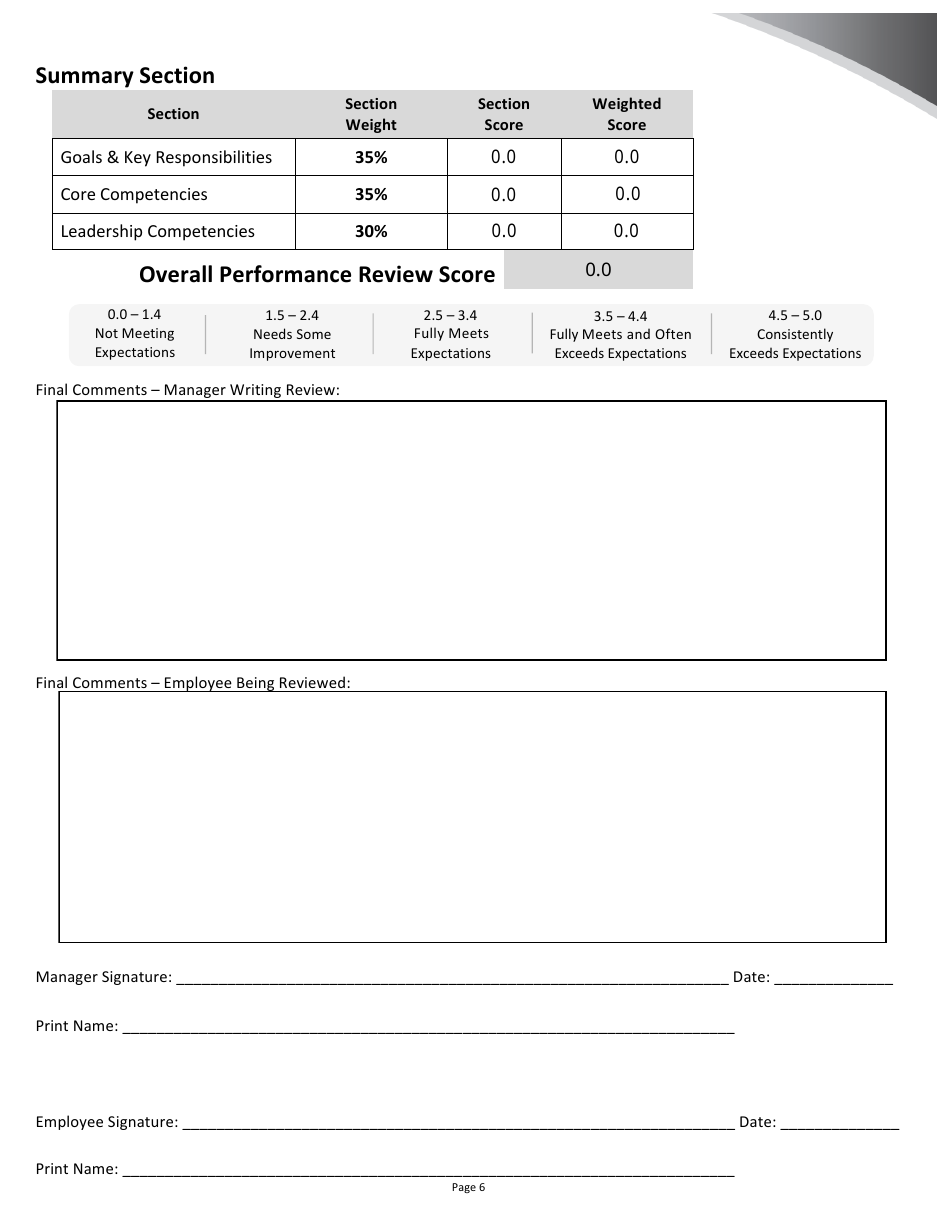 Performance Review Form - Leaders - University of Rochester, Page 6