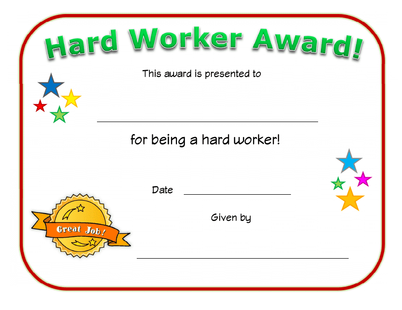 Hard Worker Award Certificate Template