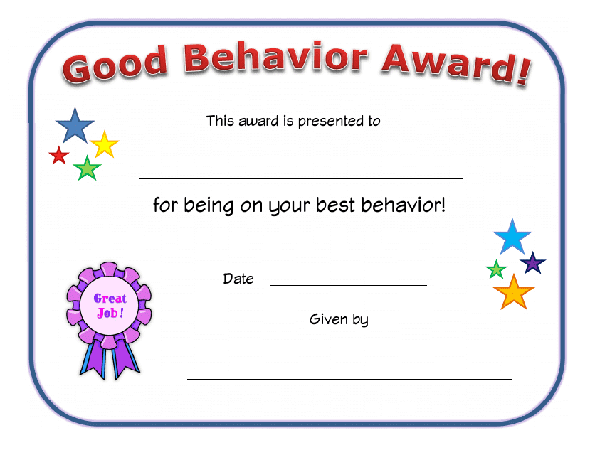 &quot;Good Behavior Award Certificate Template&quot; Download Pdf