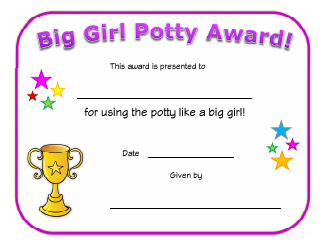 &quot;Big Girl Potty Award Certificate Template&quot;