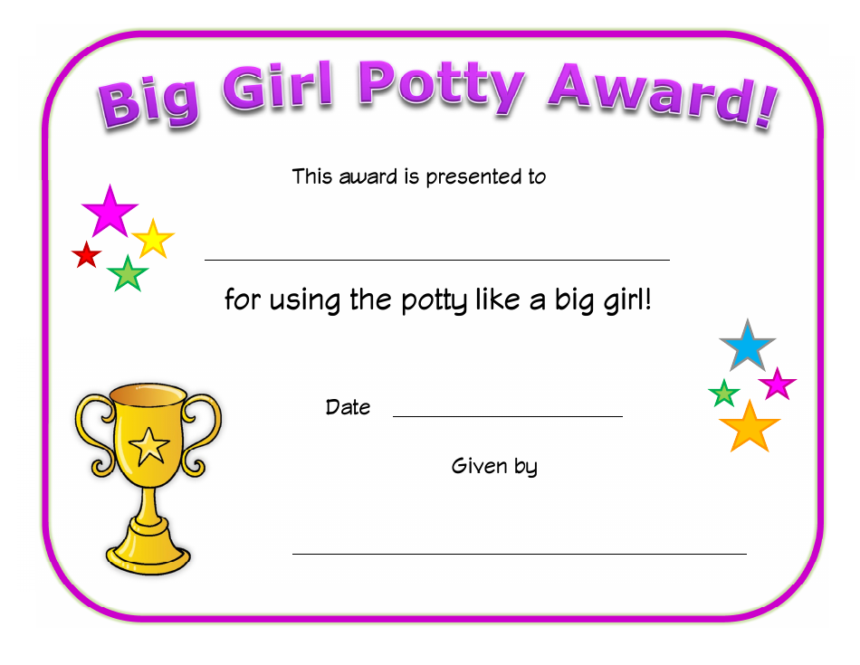 Big Girl Potty Award Certificate Template Image Preview