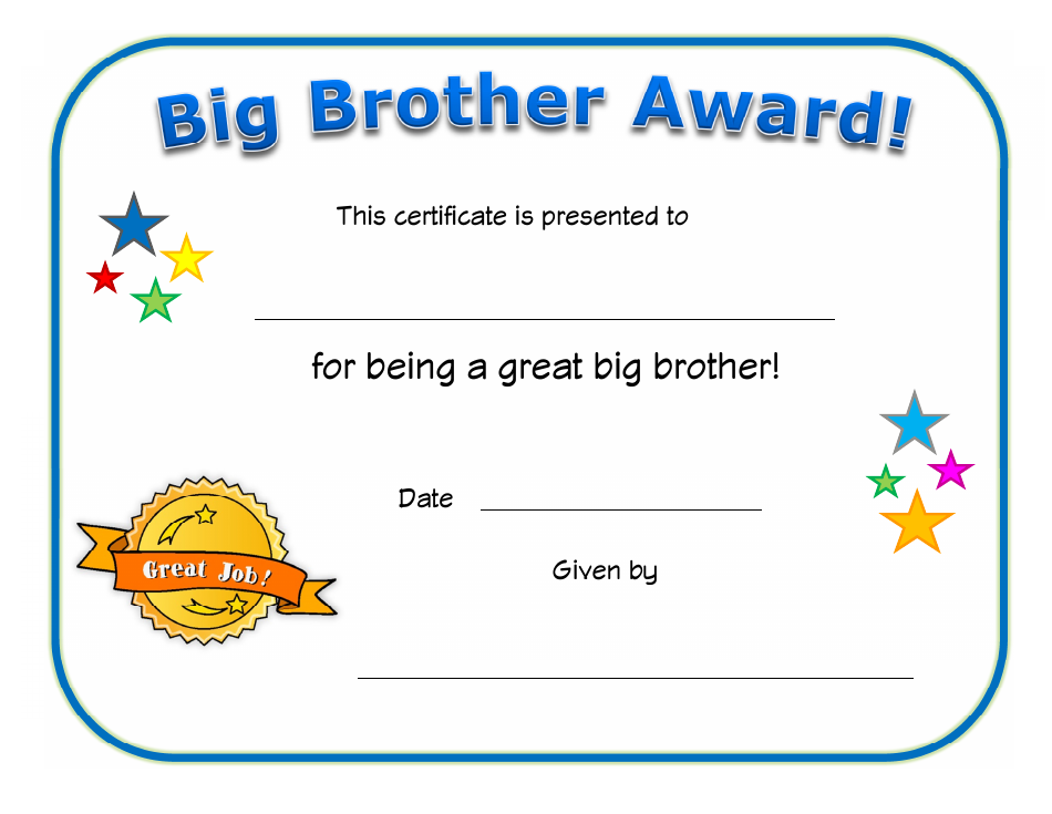 Free Printable Big Brother Certificate