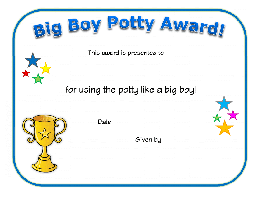 Big Boy Potty Award Certificate Template