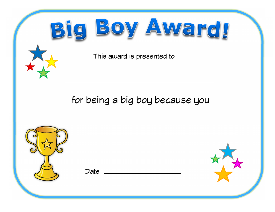 Big Boy Award Certificate Template - Preview Image