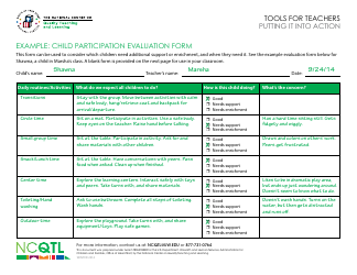 &quot;Child Participation Evaluation Form - National Center on Quality Teaching and Learning - Example&quot;