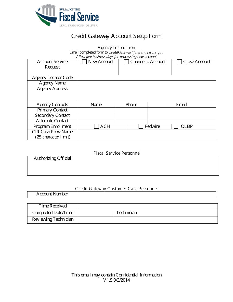 Credit Gateway Account Setup Form, Page 1