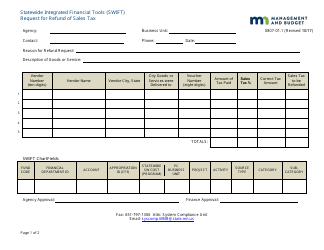 Document preview: Form 0807-01.1 Statewide Integrated Financial Tools (Swift) Request for Refund of Sales Tax - Minnesota