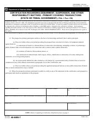VA Form 40-0895-7 Certification Regarding Debarment, Suspension, and Other Responsibility Matters - Primary Covered Transactions (State or Tribal Government)