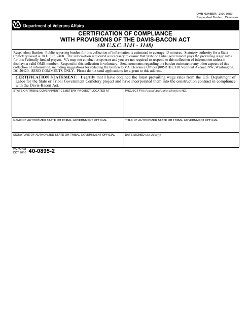 VA Form 40-0895-2  Printable Pdf