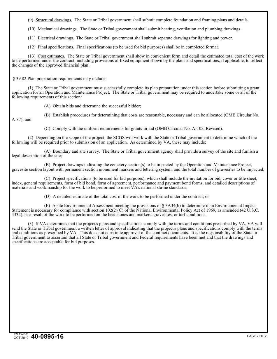 VA Form 40-0895-16 State or Tribal Government Cemetery Plan Preparation, Page 2