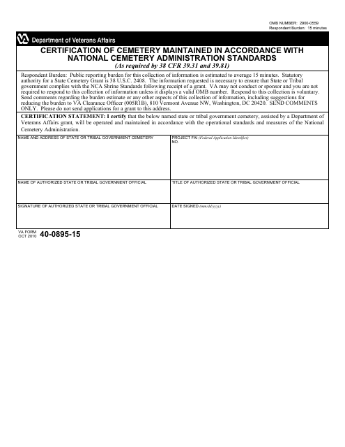 VA Form 40-0895-15  Printable Pdf