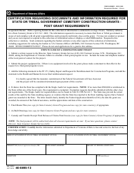 Document preview: VA Form 40-0895-13 Certification Regarding Documents and Information Required for State or Tribal Government Cemetery Construction Grants - Post Grant Requirements