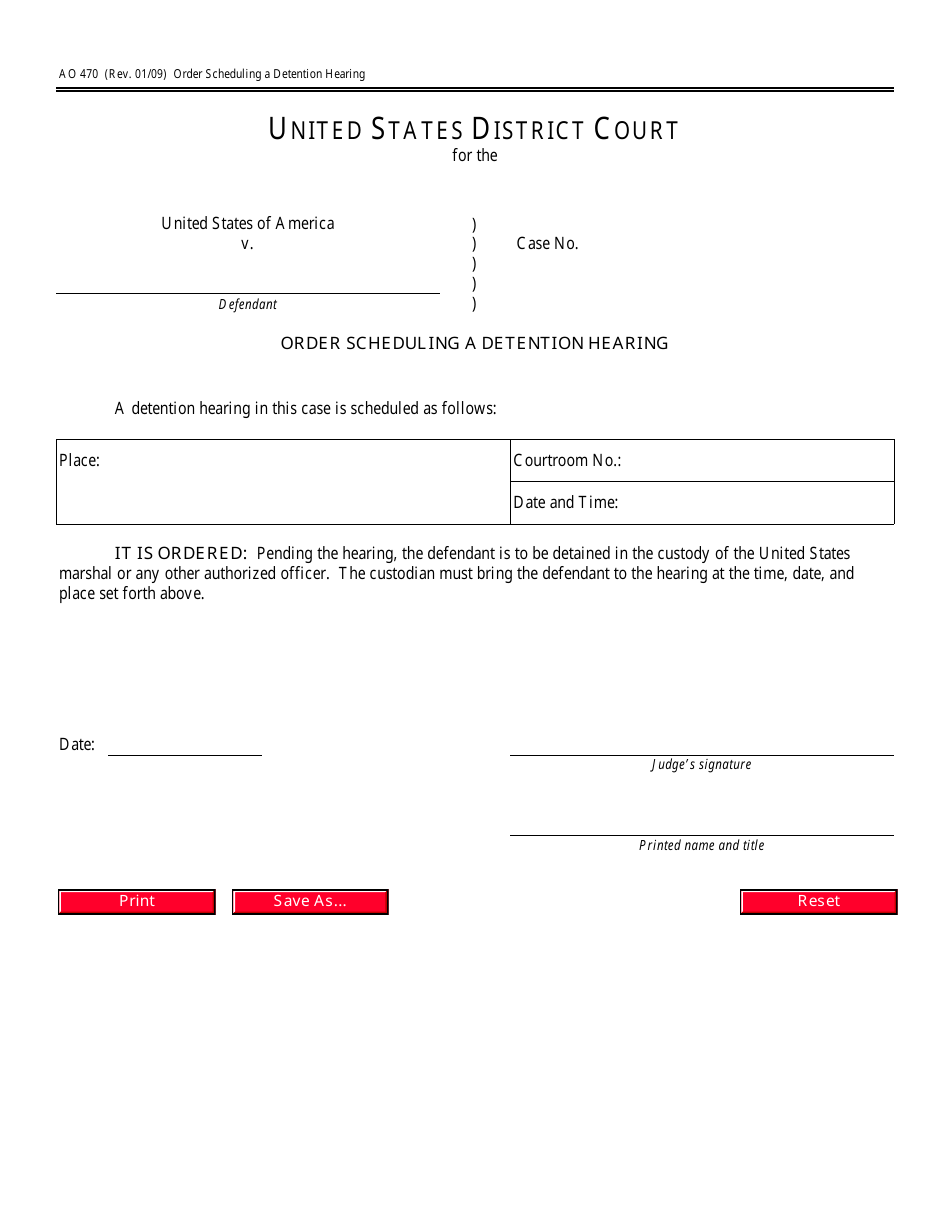 Form AO470 Order Scheduling a Detention Hearing, Page 1