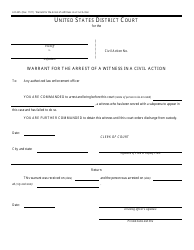 Document preview: Form AO445 Warrant for the Arrest of a Witness in a Civil Action