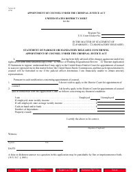 Document preview: Form CJA22 Statement of Parolee or Mandatory Releasee Concerning Appointment of Counsel Under the Criminal Justice Act