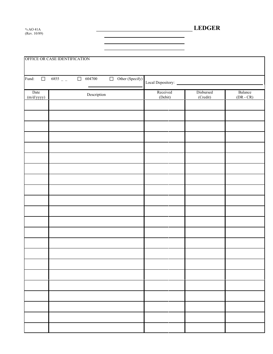 Form AO41A Ledger, Page 1
