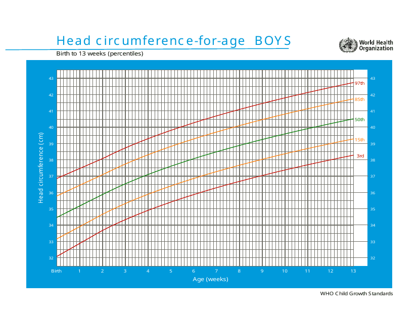 Who Boys Growth Chart: Head Circumference-For-Age, Birth to 13 Weeks (Percentiles)