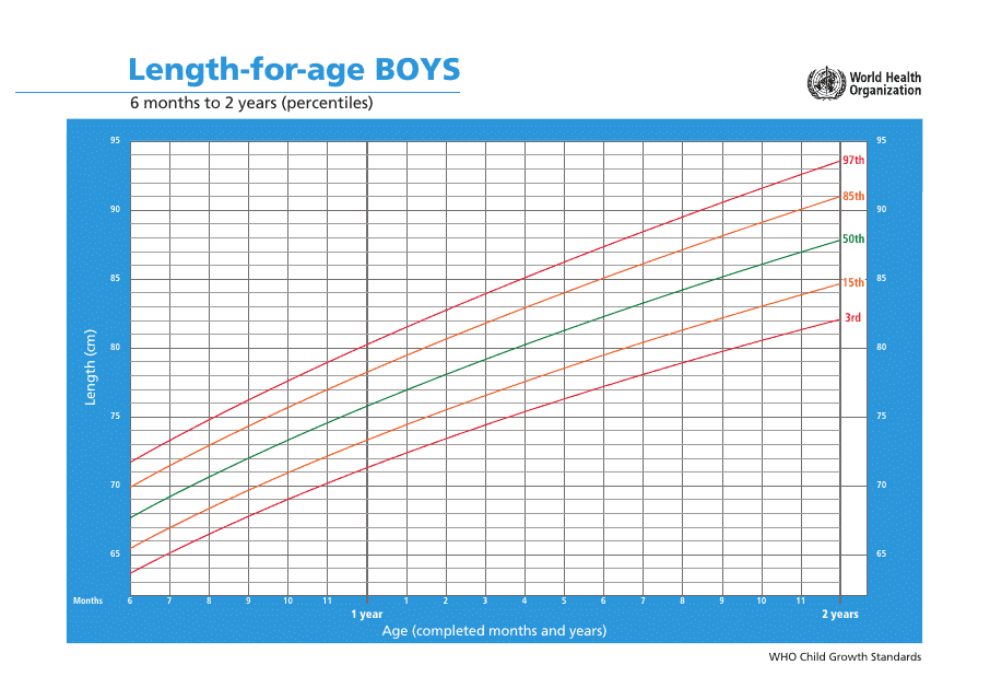 Who Boys Growth Chart: Length-For-Age, 6 Months to 2 Years (Percentiles)