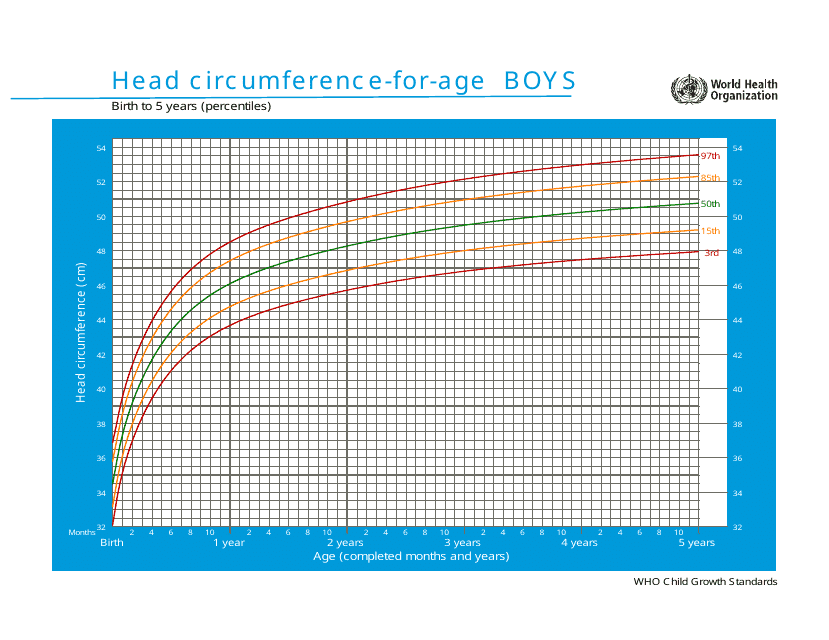 Who Boys Growth Chart: Head Circumference-For-Age, Birth to 5 Years (Percentiles)