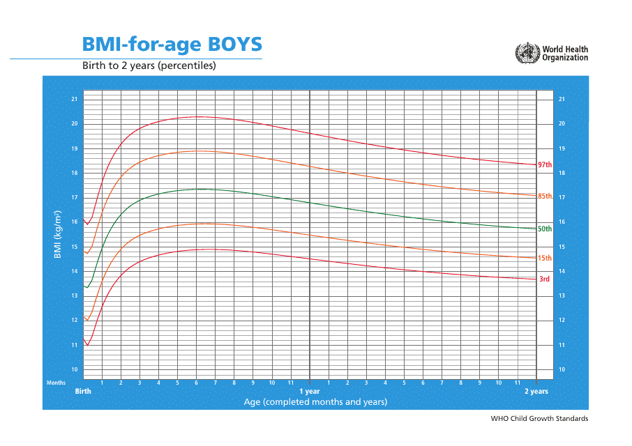 Who Boys Growth Chart: BMI-For-Age, Birth to 2 Years (Percentiles)