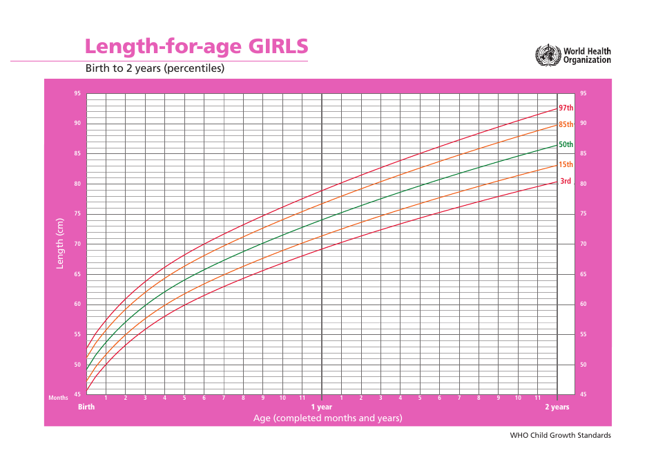 Girls Length for Age Chart - Birth to 2 Years (Percentiles) Preview