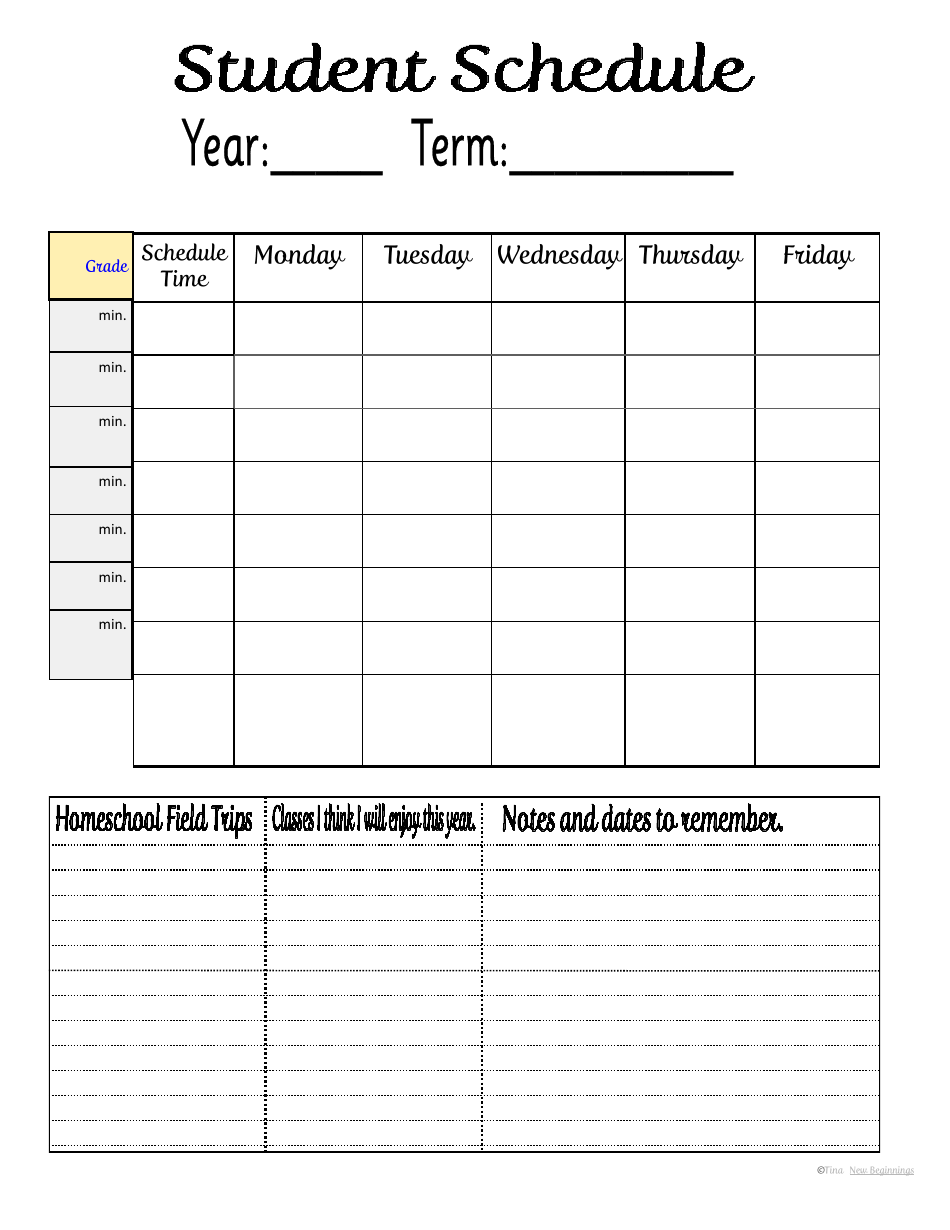 Student Schedule Template Download Fillable PDF Templateroller