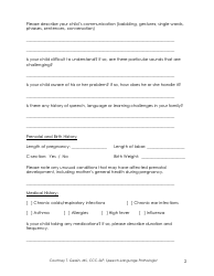 Pediatric Speech and Language Intake Form - Communication Clubhouse, Page 2